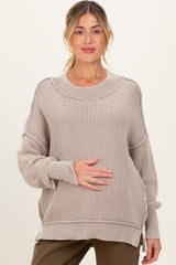 Mocha Washed Side Slit Oversized Maternity Sweater