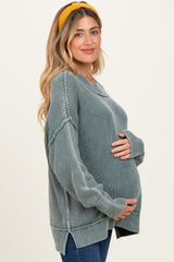 Jade Washed Side Slit Oversized Maternity Sweater