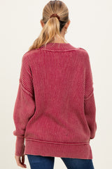 Burgundy Washed Side Slit Oversized Maternity Sweater