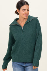 Green Half Zip Maternity Pullover Sweater