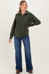 Olive Half Zip Maternity Pullover Sweater