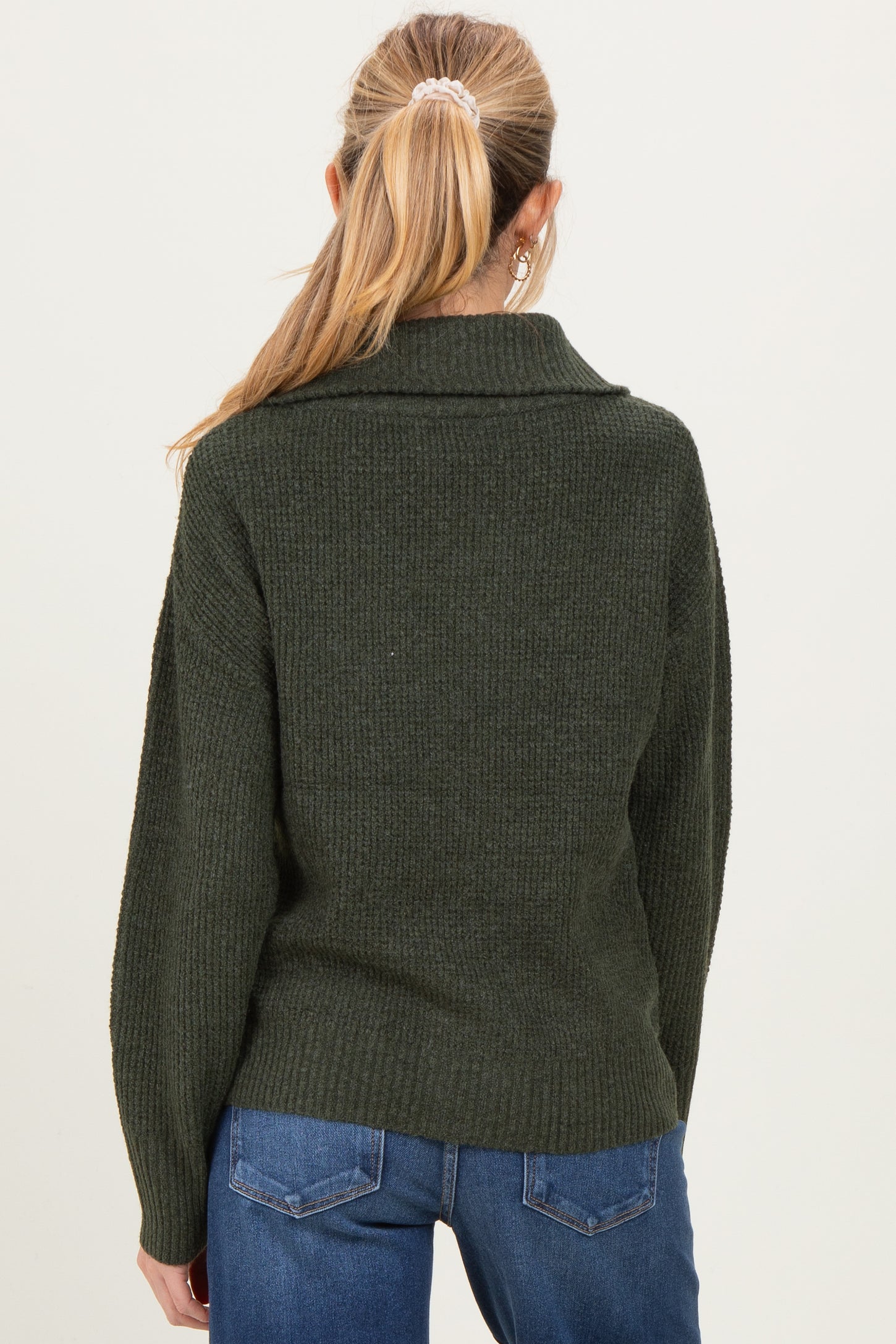 Olive Half Zip Maternity Pullover Sweater