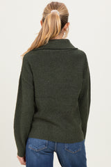 Olive Half Zip Maternity Pullover Sweater