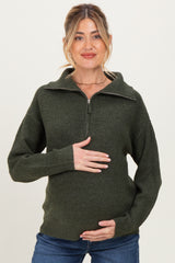 Olive Half Zip Maternity Pullover Sweater