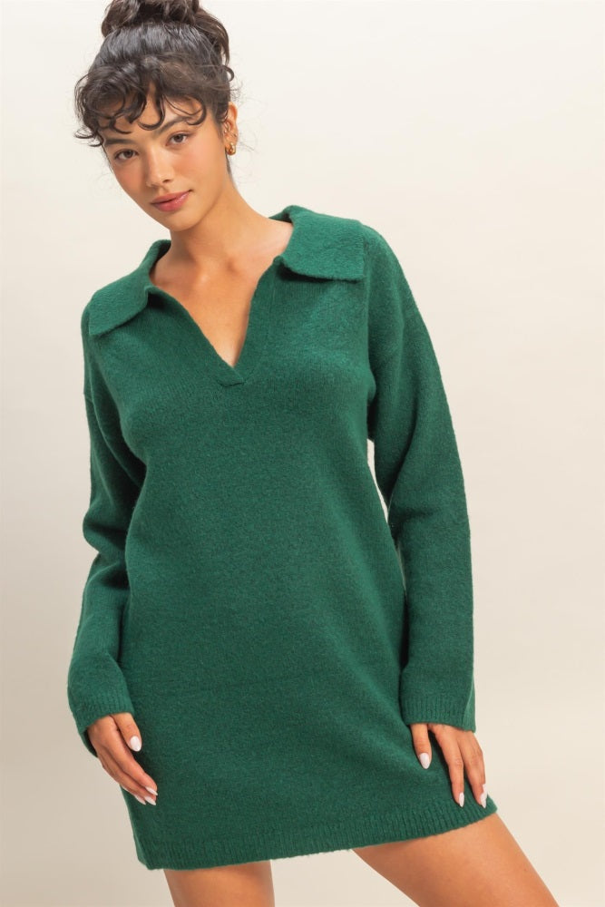 Forest Green Long Sleeve Polo Maternity Sweater Dress