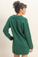 Forest Green Long Sleeve Polo Sweater Dress