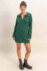 Forest Green Long Sleeve Polo Sweater Dress