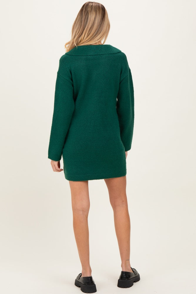 Forest Green Long Sleeve Polo Maternity Sweater Dress