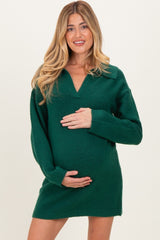 Forest Green Long Sleeve Polo Maternity Sweater Dress
