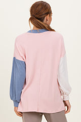 Pink Ribbed Colorblock Side Slit Top