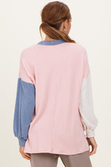 Pink Ribbed Colorblock Side Slit Top