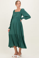 Forest Green Pleated Bodice Long Sleeve Maternity Maxi Dress