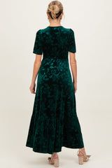 Forest Green Velvet Floral Button Down Maternity Maxi Dress