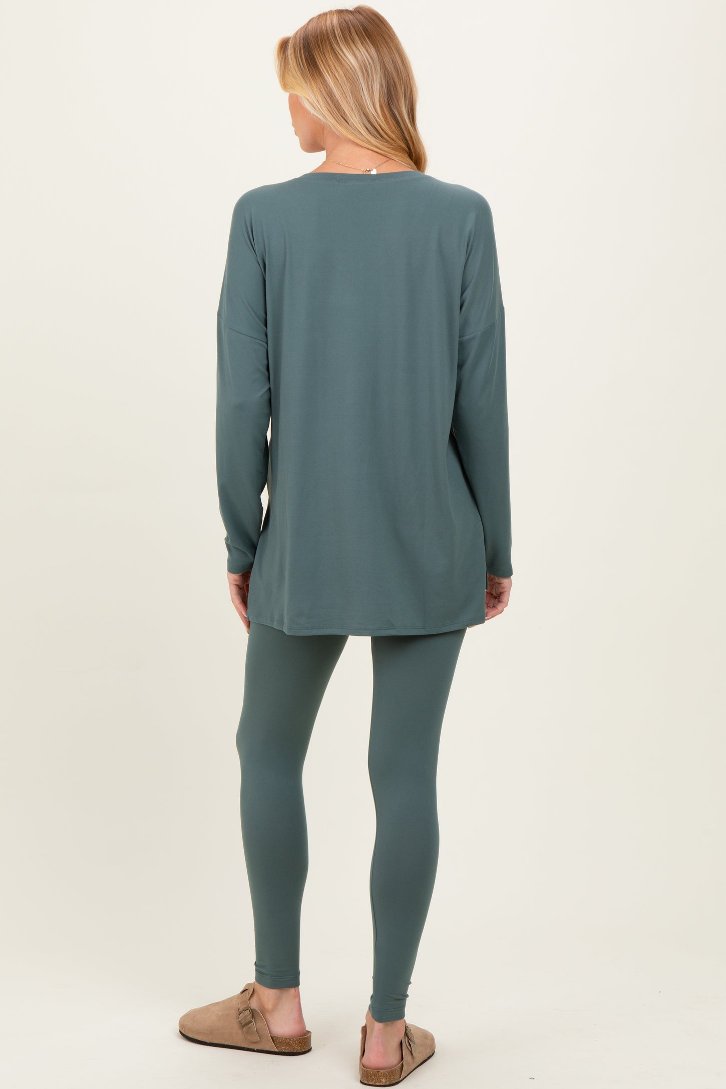 Olive Brushed Knit Maternity Oversized Top and Legging Set