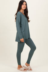 Olive Brushed Knit Oversized Top and Legging Set