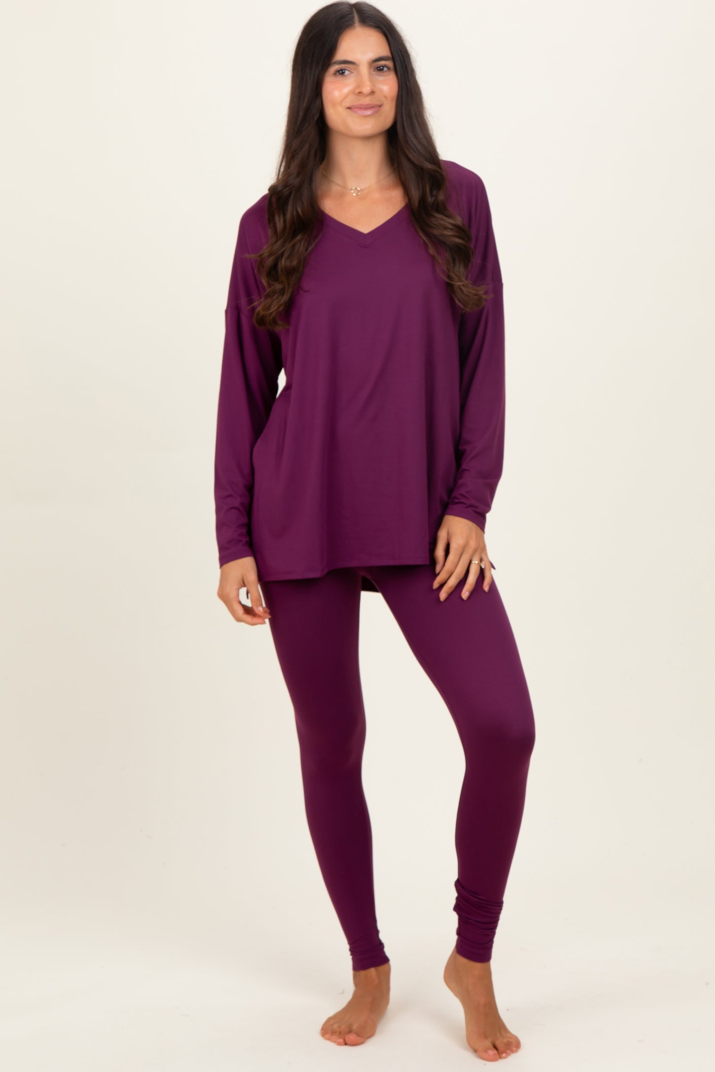Plum Brushed Knit Oversized Top and Legging Set
