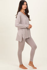 Beige Brushed Knit Oversized Top and Legging Set