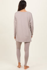 Beige Brushed Knit Oversized Top and Legging Set