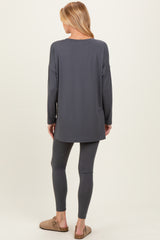 Charcoal Brushed Knit Maternity Oversized Top and Legging Set