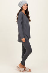 Charcoal Brushed Knit Oversized Top and Legging Set
