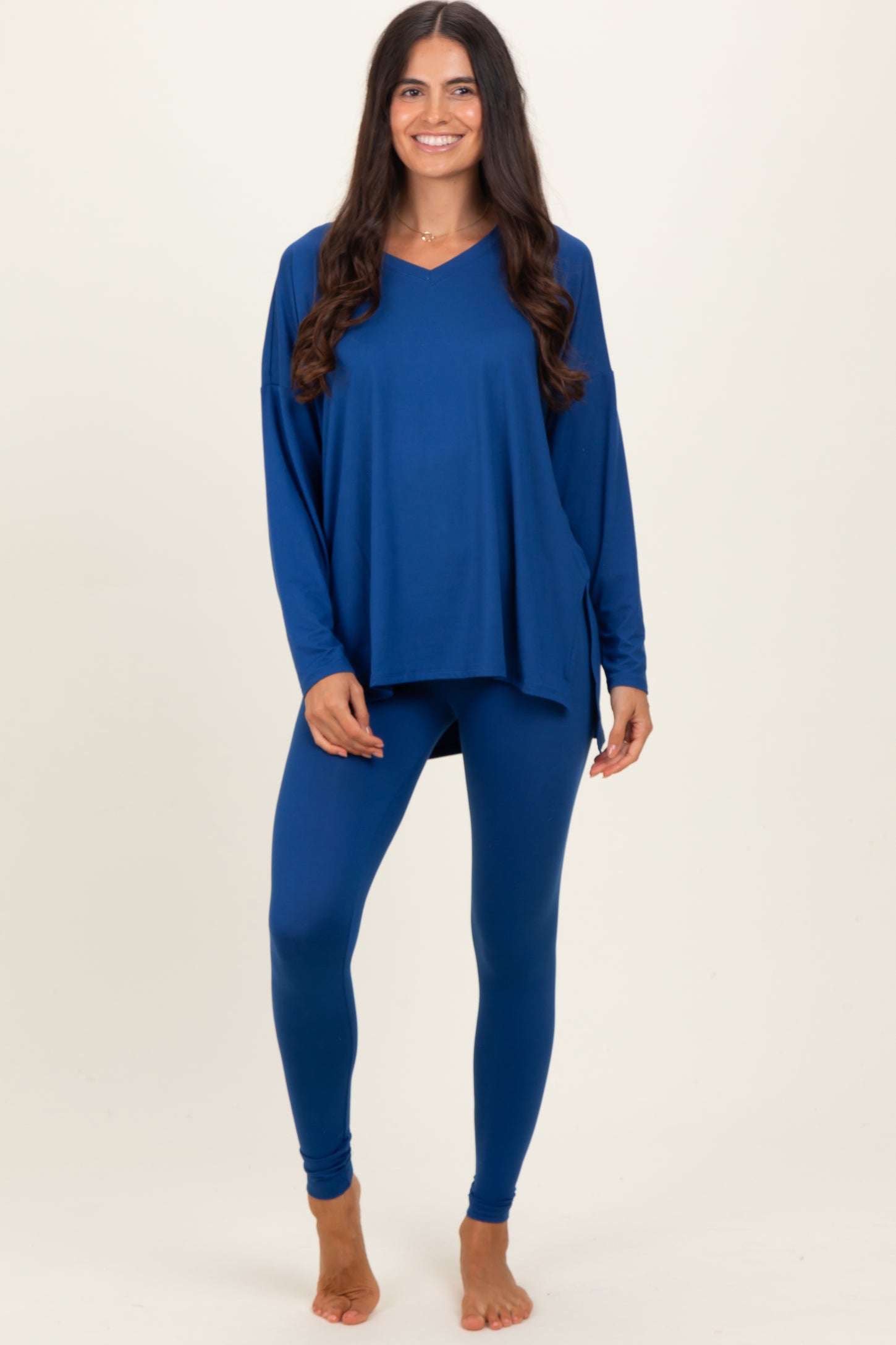 Navy Brushed Knit Oversized Top and Legging Set