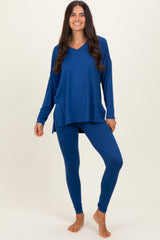 Navy Brushed Knit Oversized Top and Legging Set