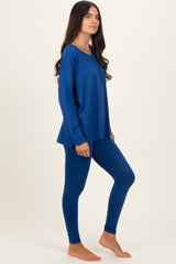 Navy Brushed Knit Oversized Top and Legging Set