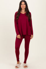 Burgundy Brushed Knit Oversized Top and Legging Set