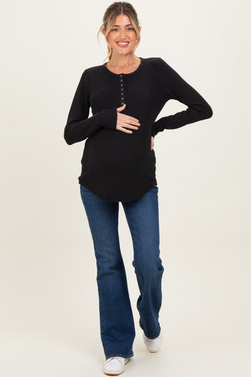 Black Contrast Long Sleeve Maternity Thermal Top