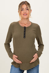 Olive Contrast Long Sleeve Maternity Thermal Top