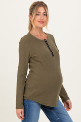 Olive Contrast Long Sleeve Maternity Thermal Top
