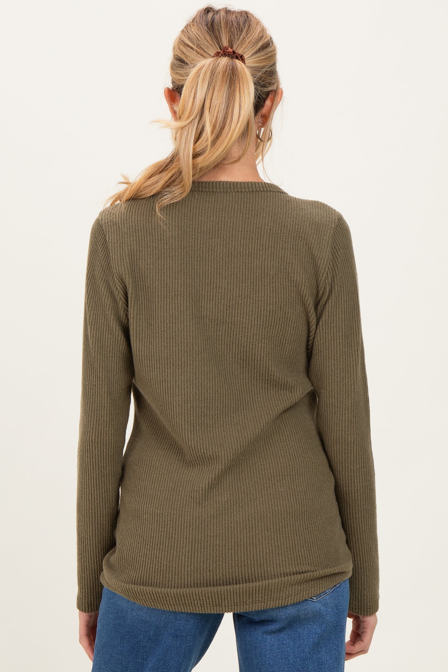 Olive Contrast Long Sleeve Maternity Thermal Top