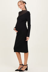 Black Semi-Sheer Mockneck Maternity Sweater Dress