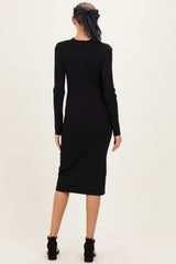 Black Semi-Sheer Mockneck Maternity Sweater Dress