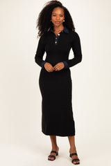 Black Denim Trim Maternity Knit Dress
