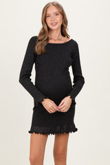 Black Shimmer Lettuce Edge Maternity Knit Dress