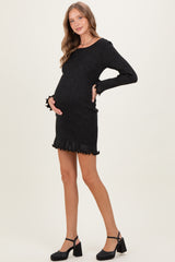 Black Shimmer Lettuce Edge Maternity Knit Dress