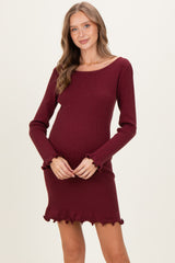Ruby Shimmer Lettuce Edge Maternity Knit Dress