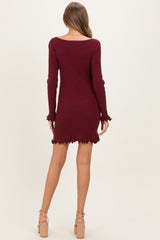 Ruby Shimmer Lettuce Edge Maternity Knit Dress