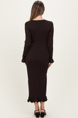 Black Shimmer Lettuce Edge Maternity Midi Dress