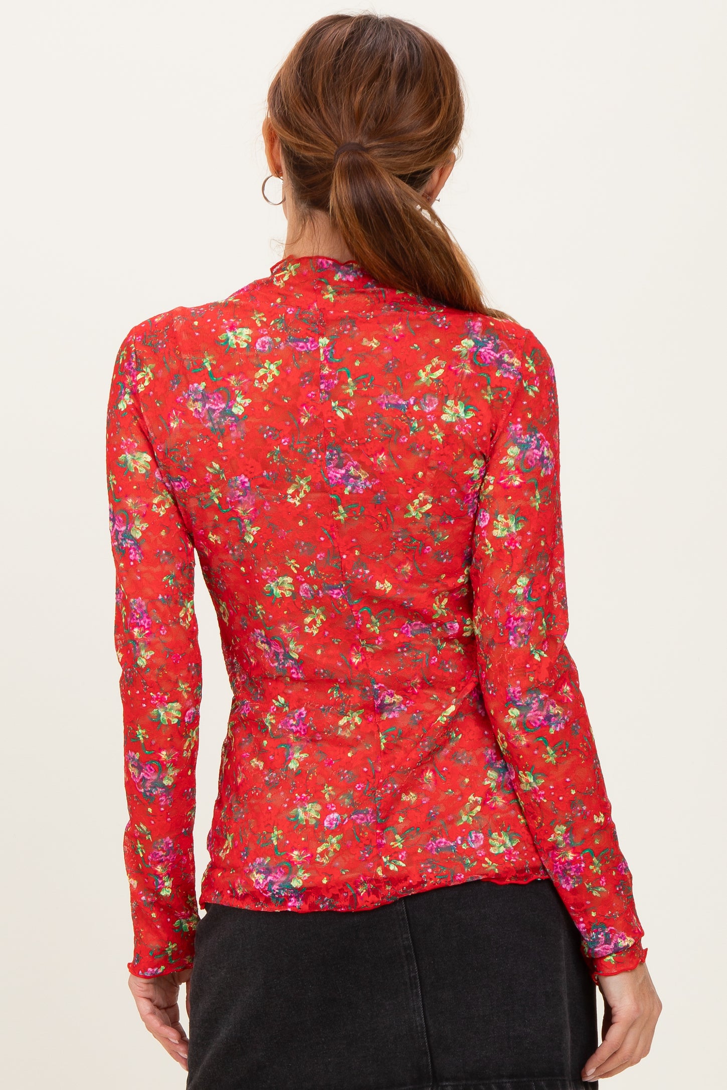 Red Floral Lace Long Sleeve Top