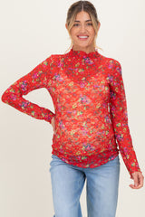 Red Floral Lace Long Sleeve Maternity Top