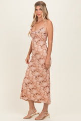 Peach Cowl Neck Lace Up Back Maxi Dress
