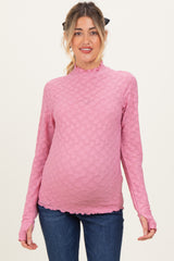 Mauve Thumbhole Sleeves Mock Neck Lace Maternity Top