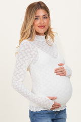 Ivory Thumbhole Sleeves Mock Neck Lace Maternity Top