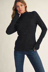 Black Thumbhole Sleeves Mock Neck Lace Maternity Top
