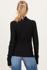 Black Thumbhole Sleeves Mock Neck Lace Maternity Top
