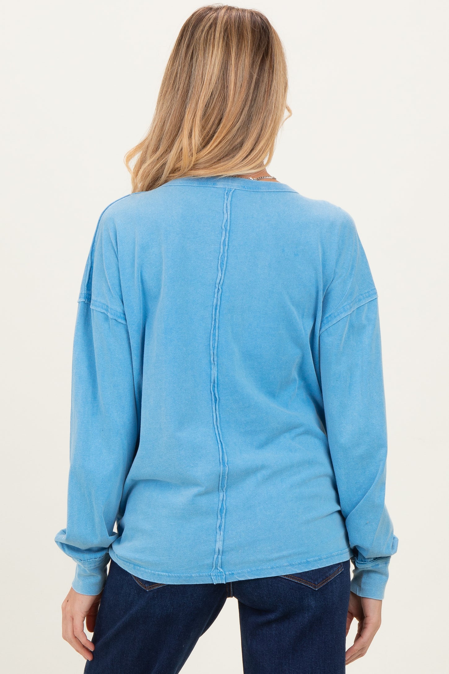 Aqua Oversized Washed Long Sleeve Pocket Maternity Top