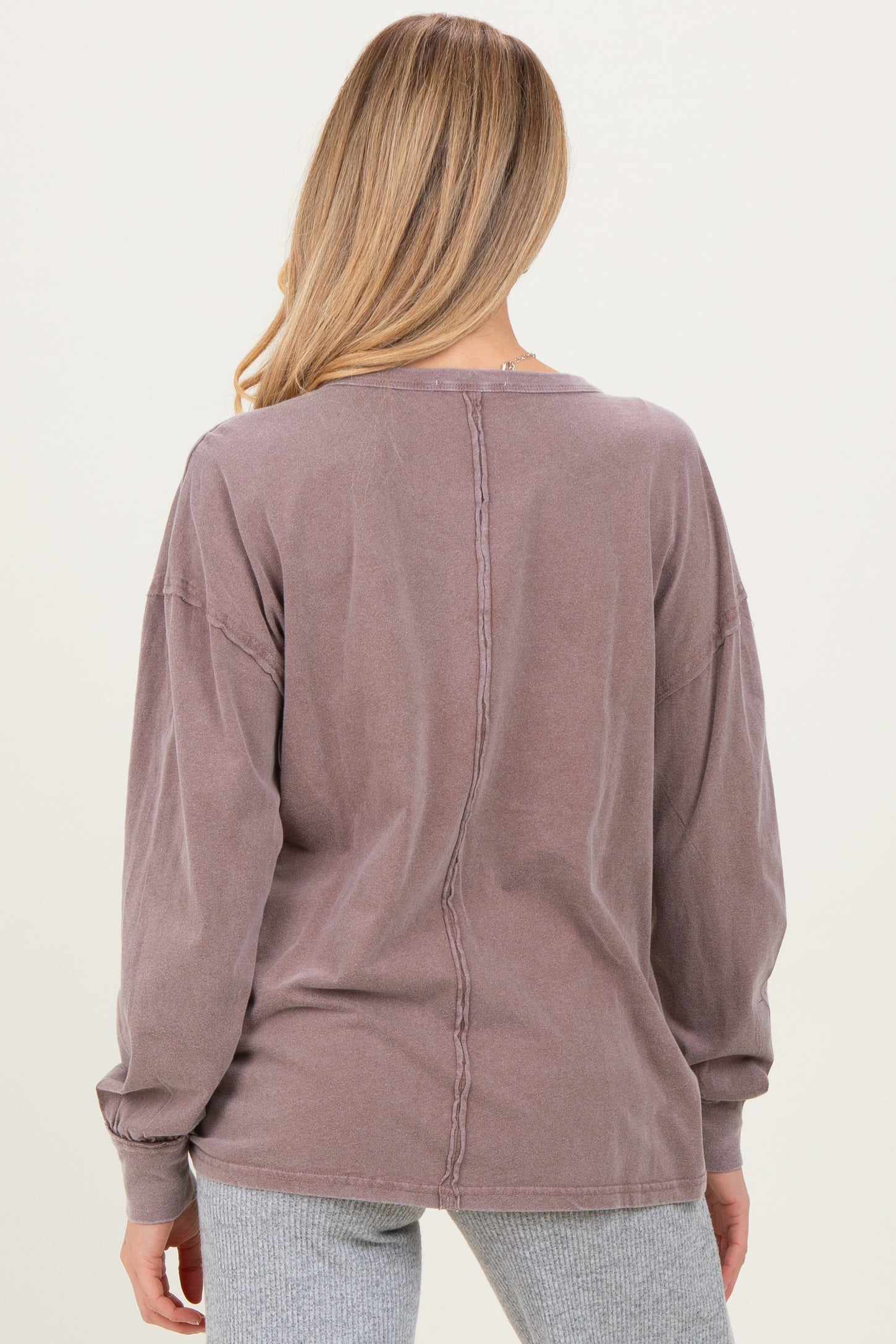 Mocha Oversized Washed Long Sleeve Pocket Maternity Top