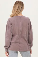 Mocha Oversized Washed Long Sleeve Pocket Maternity Top